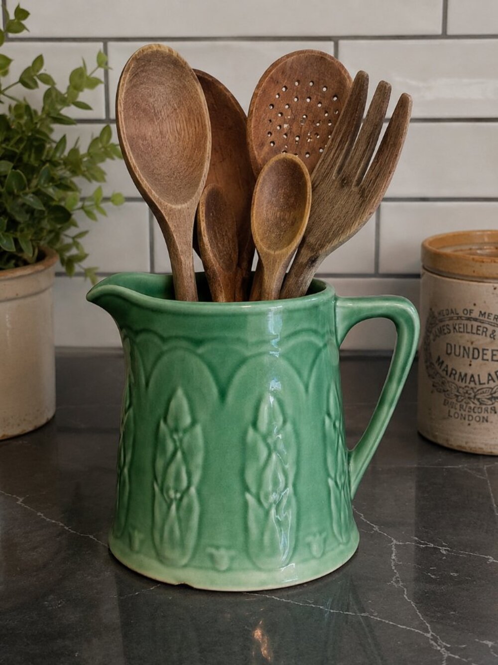 Early Unmarked McCoy Art Deco Green Pitcher